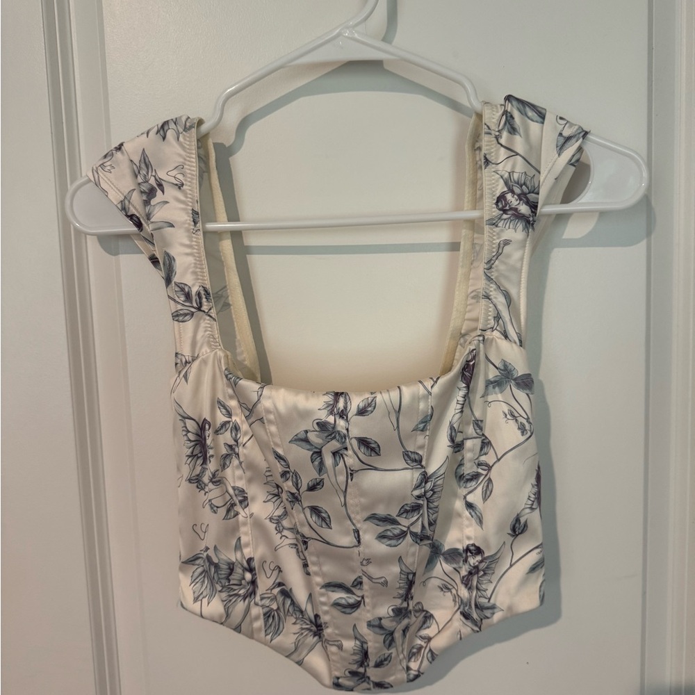 Urban Outfitters Cream and Blue Floral Corset